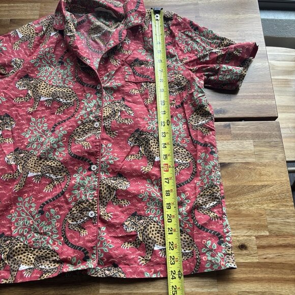 Print Fresh Pajama PJ Shirt Top Sz Small Short Sleeve Leopard Print Boho Cotton - Picture 9 of 12